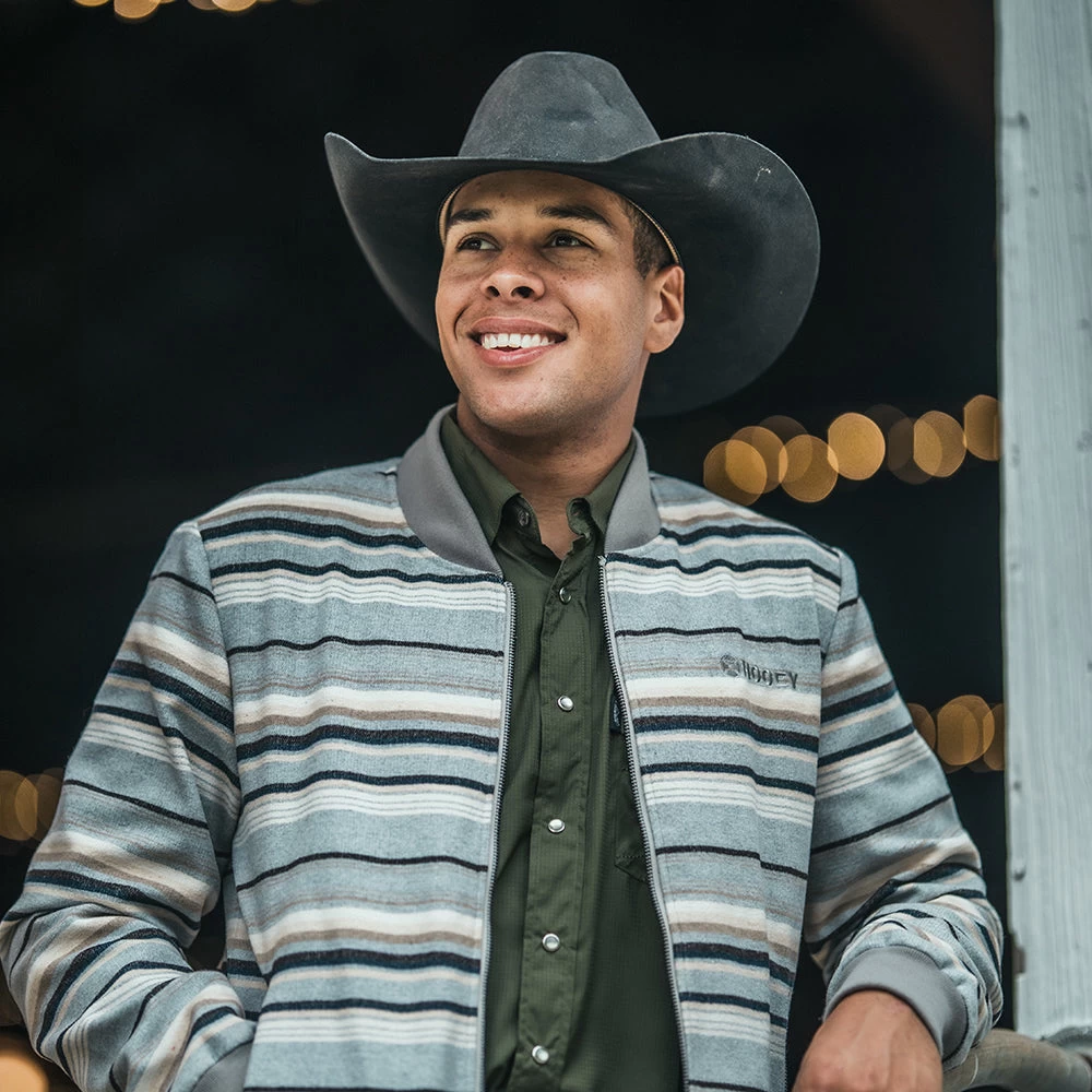 "Ozona" Hooey Bomber Jacket Grey/Stripe Pattern - Image 3