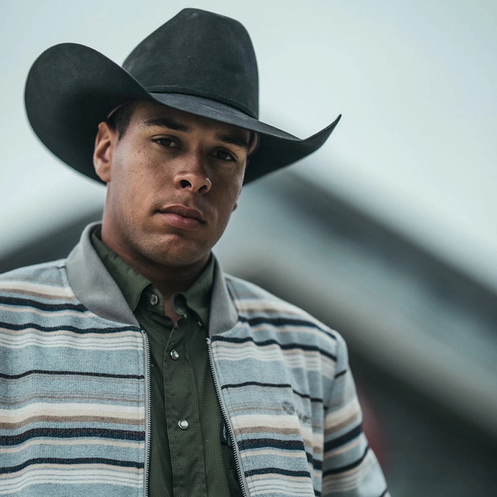 "Ozona" Hooey Bomber Jacket Grey/Stripe Pattern - Image 4