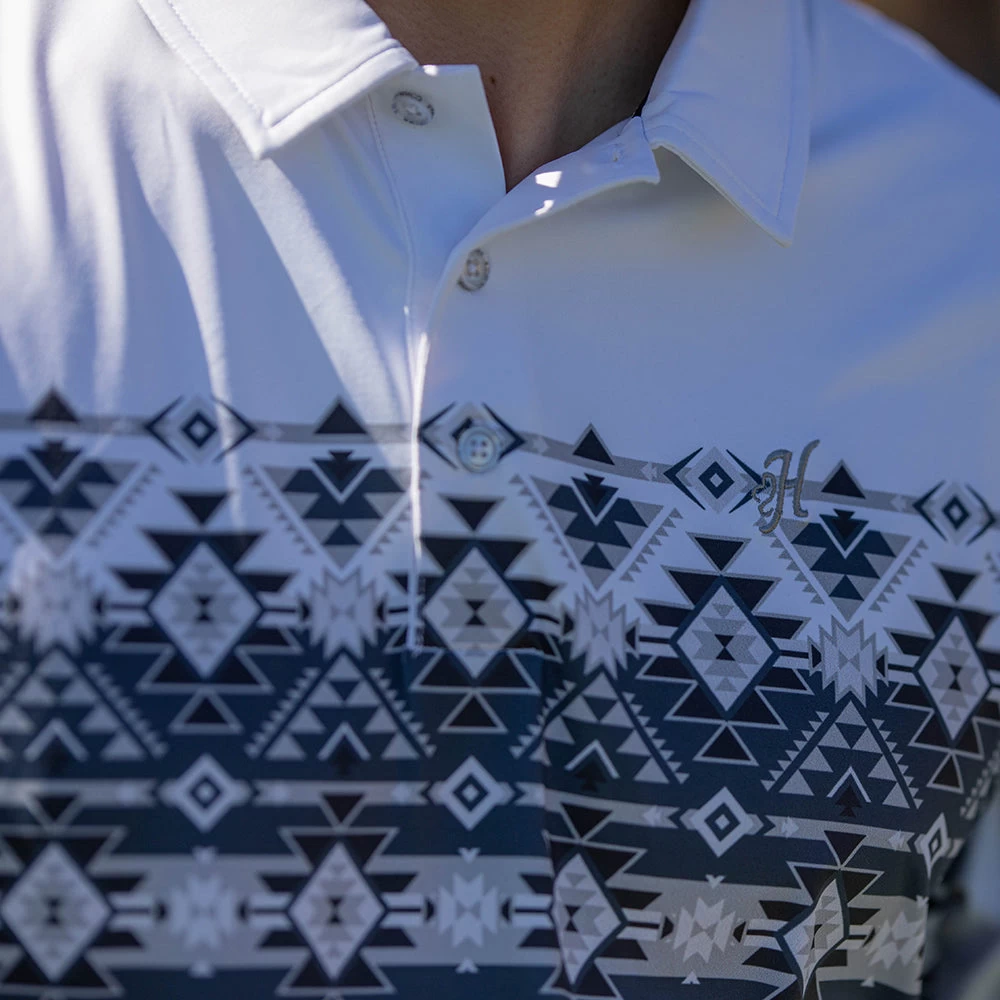 HOOey "The Weekender" White / Blue W/Aztec Pattern Polo - Image 4