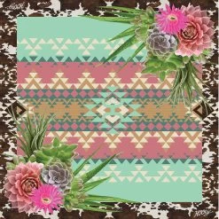 HOOey "Desert Flower" Pink/Mint Satin Wild Rag
