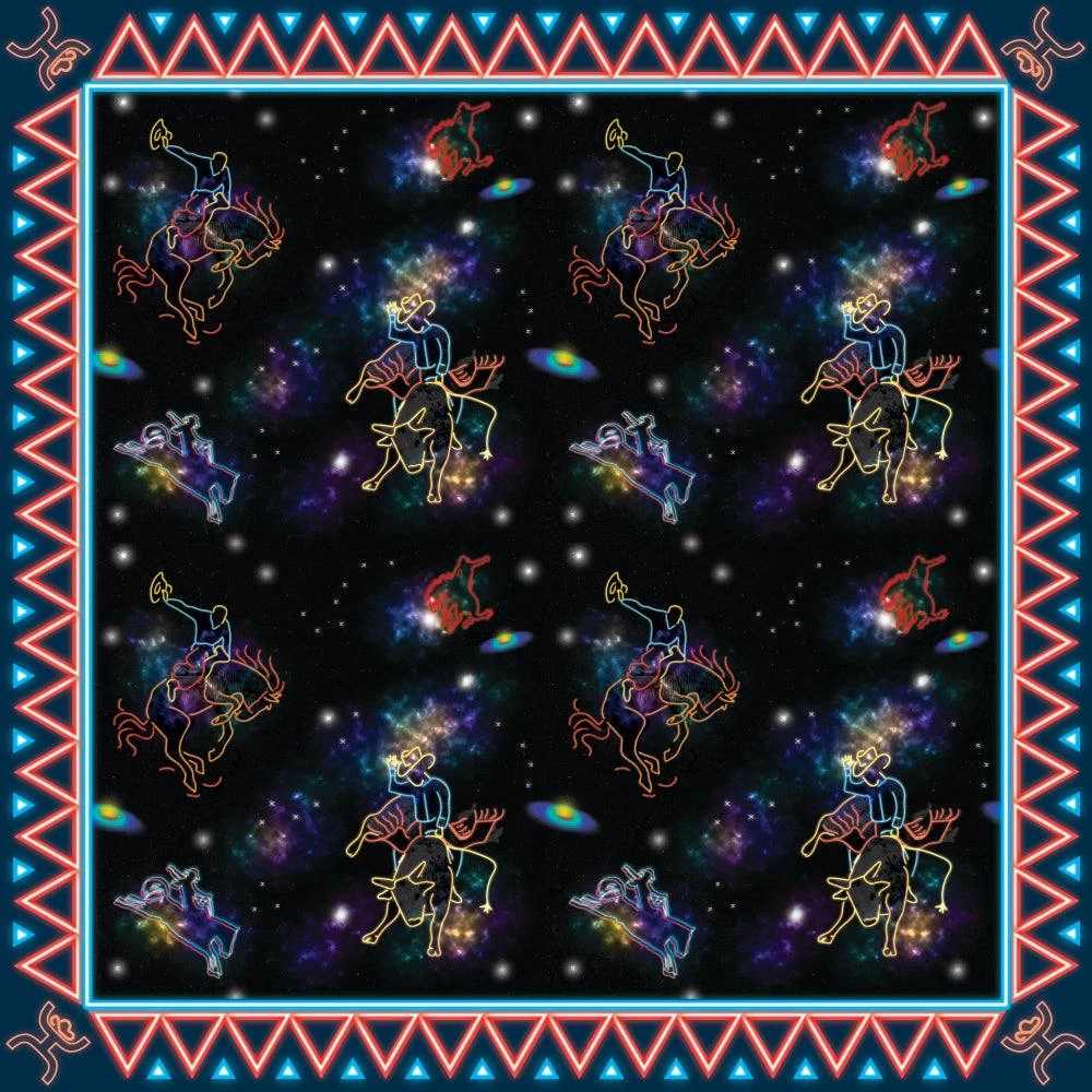 HOOey "Space Cowboy" Black/Red/Blue Satin Wild Rag