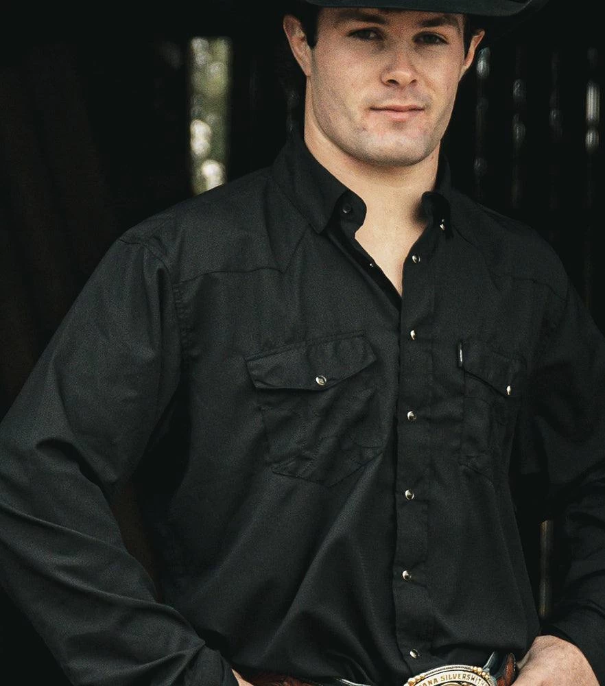 HOOey "Sol" Black Long Sleeve Pearl Snap Shirt - Image 3