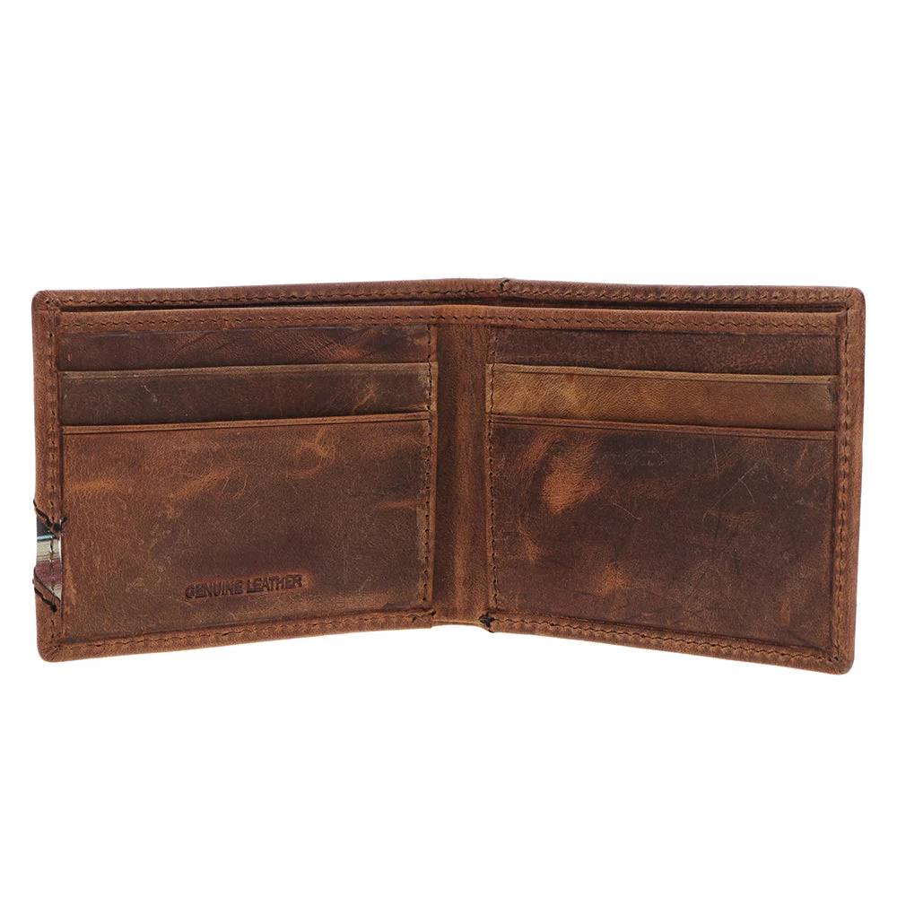 HOOey "Hawk" Front Pocket Bifold Wallet Brown W/ Navajo Serape Print - Image 3