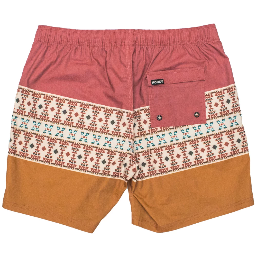 HOOey "Bigwake" Red/Orange W/Aztec Pattern Board Shorts - Image 2