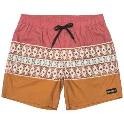 HOOey "Bigwake" Red/Orange W/Aztec Pattern Board Shorts