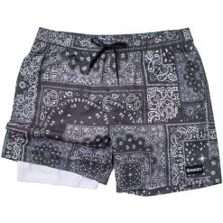 HOOey "Bigwake" Black/White Bandana Pattern Board Shorts W/ Liner