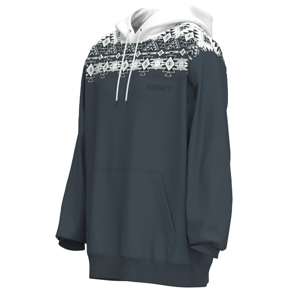 HOOey "Ridge" Hoody White/Denim W/Aztec Pattern - Image 4