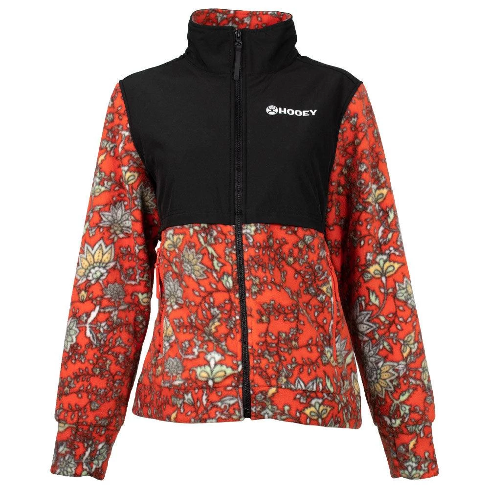 HOOey "Ladies Tech Fleece Jacket" Red Floral Pattern / Black