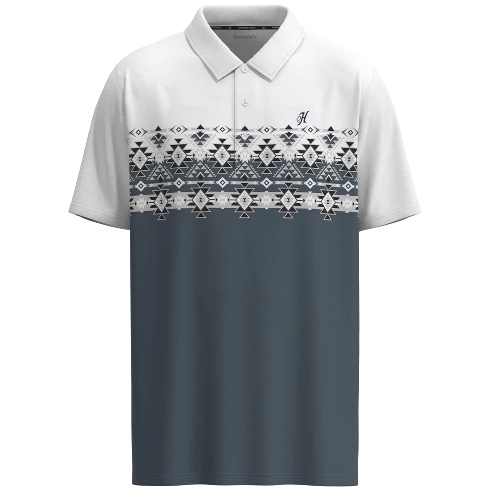 HOOey "The Weekender" White / Blue W/Aztec Pattern Polo