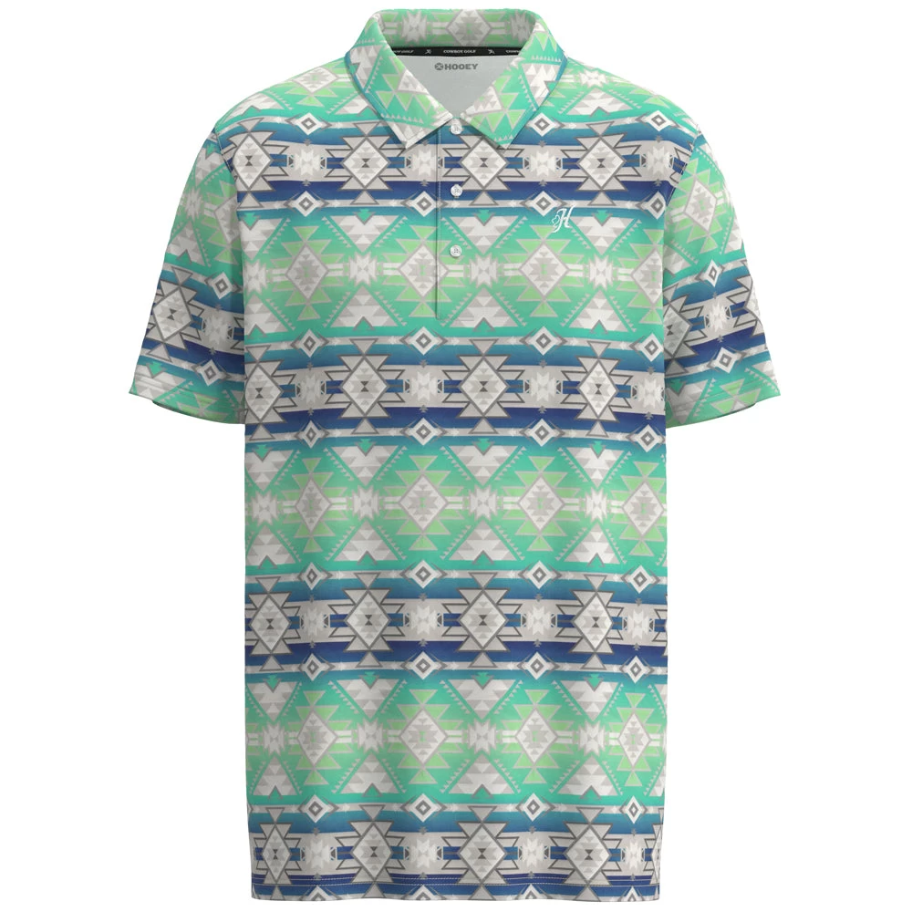 HOOey "The Weekender" Teal/Blue W/ Grey Aztec Pattern Polo