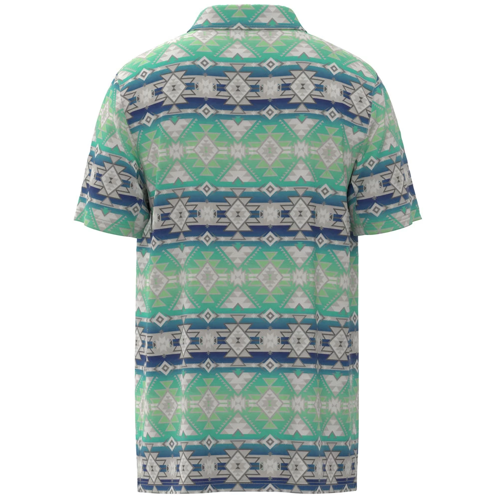 HOOey "The Weekender" Teal/Blue W/ Grey Aztec Pattern Polo - Image 2