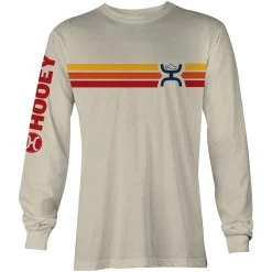 HOOey "Sunset" Cream Long Sleeve Shirt With Orange / Red Sunset Stripes