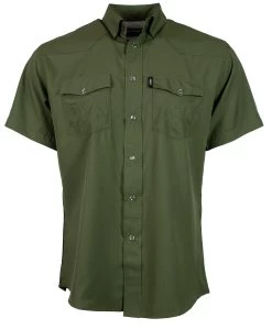 HOOey "Sol" Olive Short Sleeve Pearl Snap Shirt
