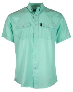 HOOey "Sol" Sea Foam Short Sleeve Pearl Snap Shirt
