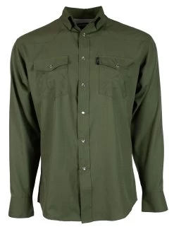 HOOey "Sol" Olive Long Sleeve Pearl Snap Shirt