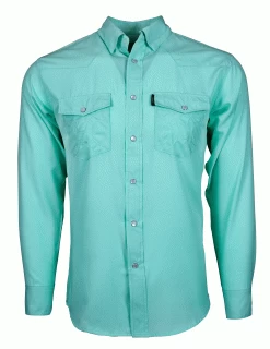 HOOey "Sol" Sea Foam Long Sleeve Pearl Snap Shirt