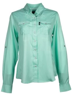 HOOey "Sol" Ladies Sea Foam Long Sleeve Pearl Snap Shirt