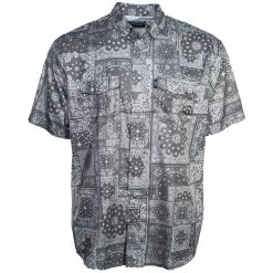 HOOey "Sol" Charcoal Bandana Pattern Short Sleeve Pearl Snap Shirt