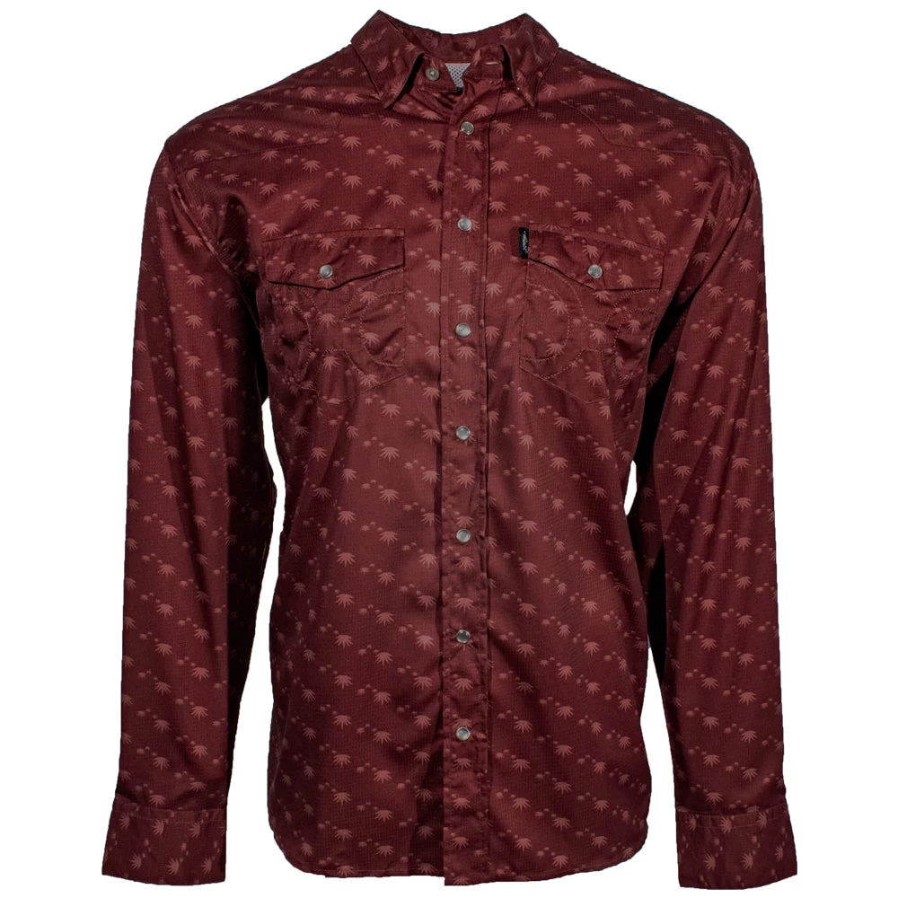 HOOey "Sol" Red Agave Pattern Long Sleeve Pearl Snap Shirt