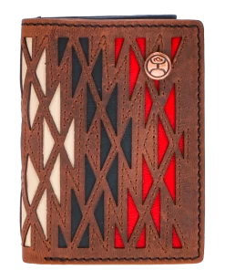 "Chapawee" Trifold Hooey Wallet Ivory/Red W/Laser Cut Aztec Print