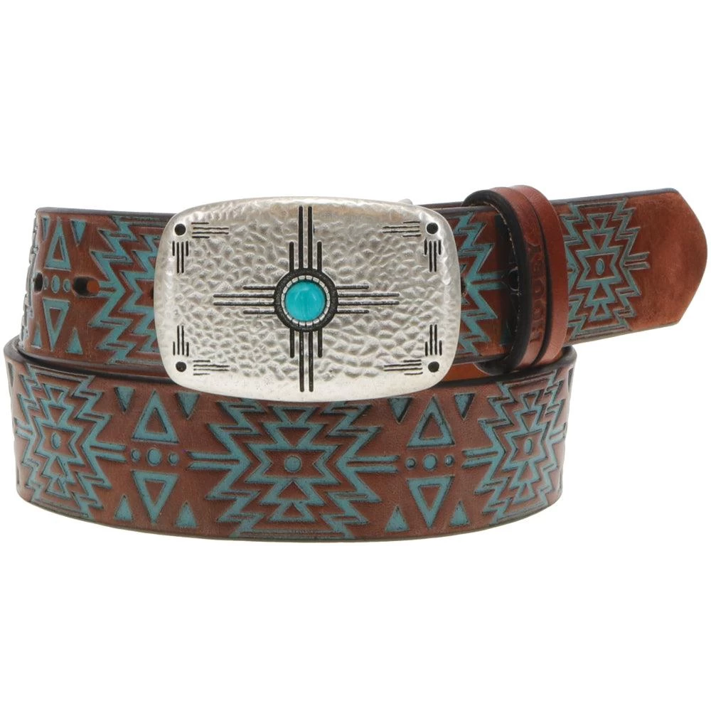 "Dakota" Original Hooey Ladies Belt Brown/Turquoise W/Aztec