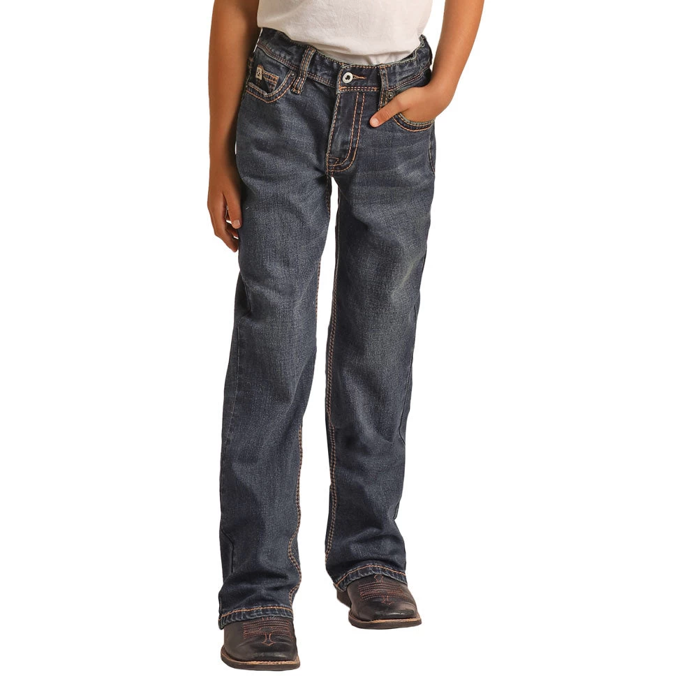 HOOey Youth Dark Vintage Double Relaxed Tapered Stretch Bootcut Jeans - Image 2