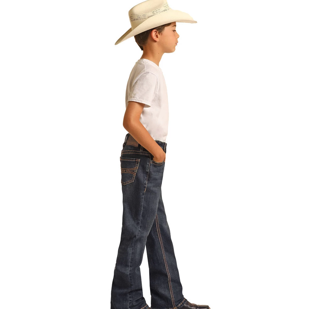 HOOey Youth Dark Vintage Double Relaxed Tapered Stretch Bootcut Jeans - Image 4