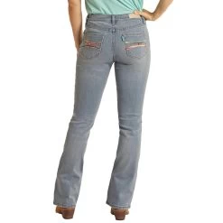 "Light Wash" Mid Rise Bootcut W/Serape Inlay Pocket Hooey Ladies Jeans