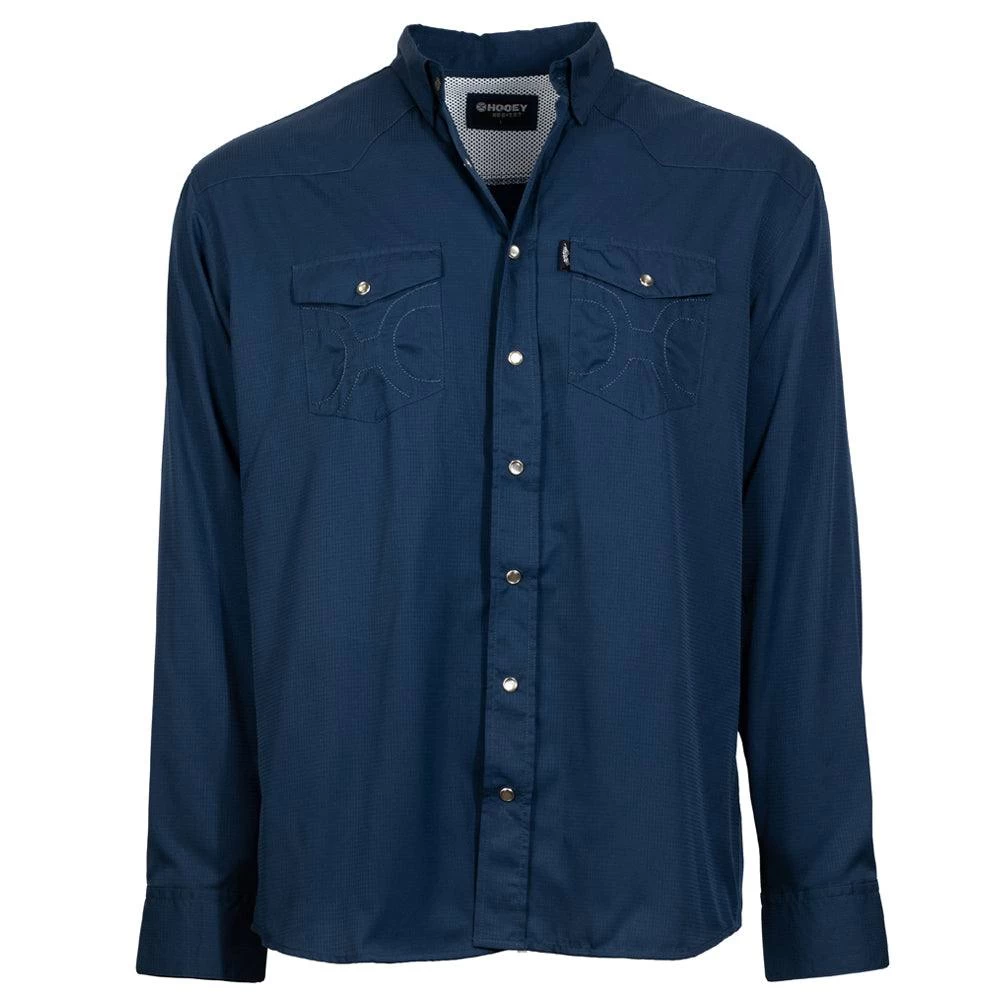 HOOey "Sol" Navy Long Sleeve Pearl Snap Shirt