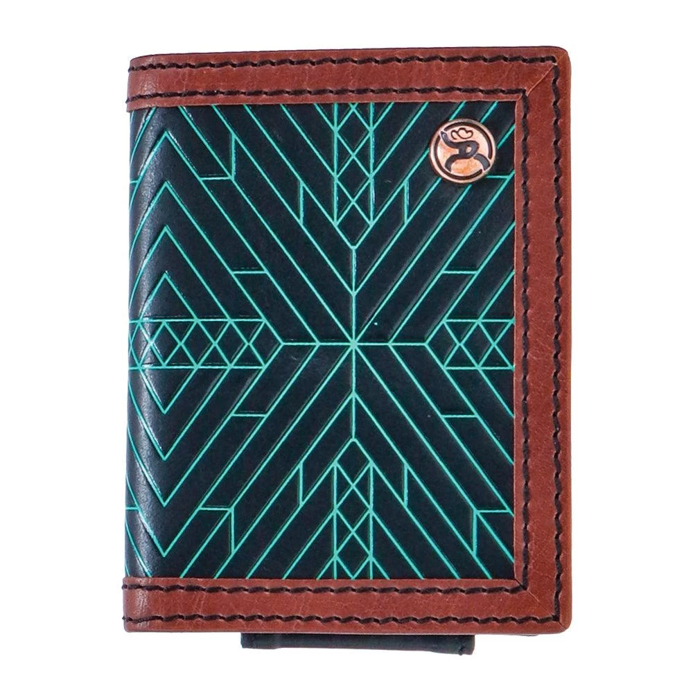 HOOey "Neon Moon" Roughy Bifold Money Clip Black/Brown W/Turquoise Aztec