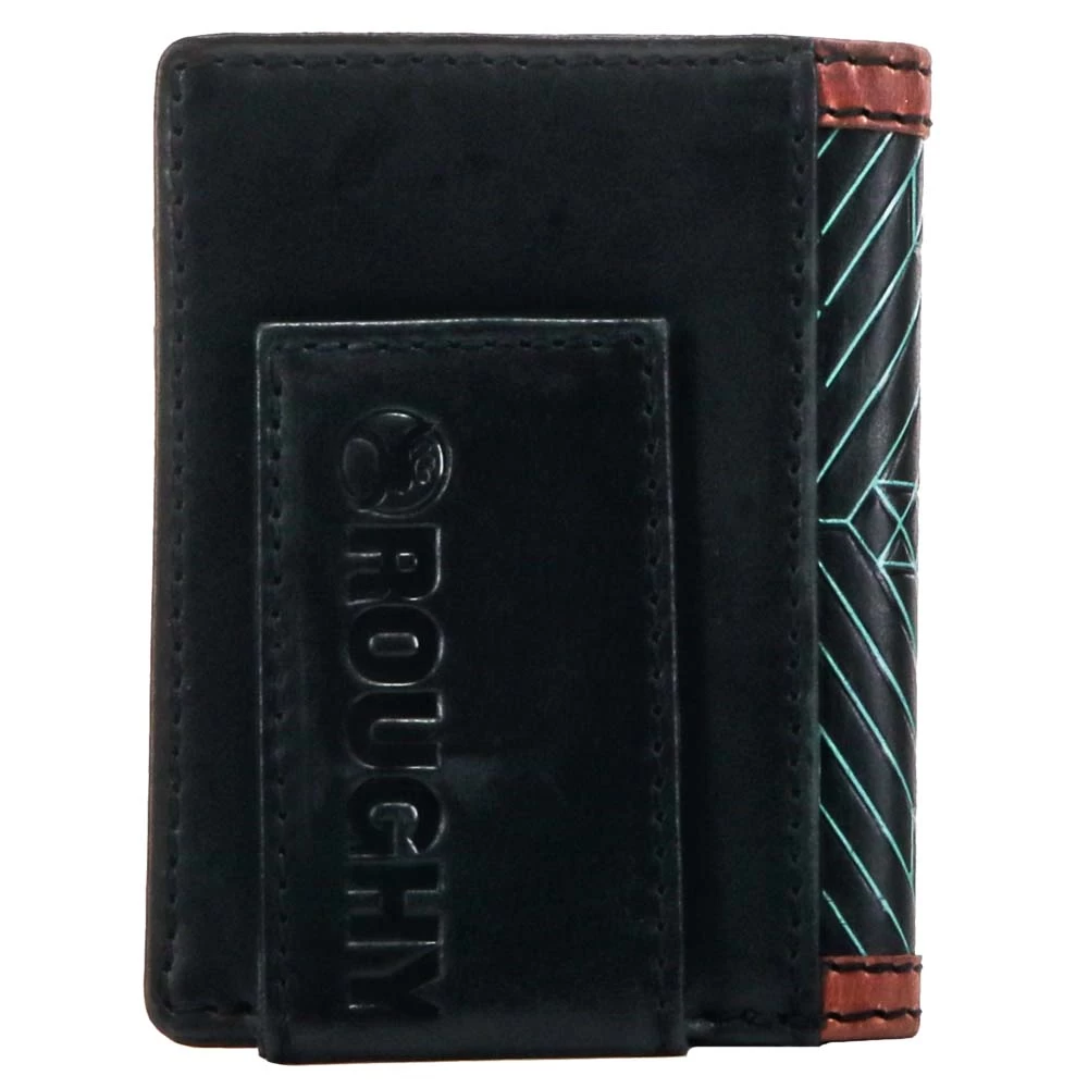HOOey "Neon Moon" Roughy Bifold Money Clip Black/Brown W/Turquoise Aztec - Image 2