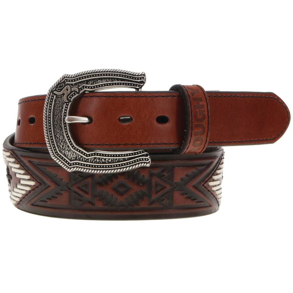 HOOey "Choctaw" Roughy Tooled/ Laced Belt Brown/Ivory/Black W/Aztec
