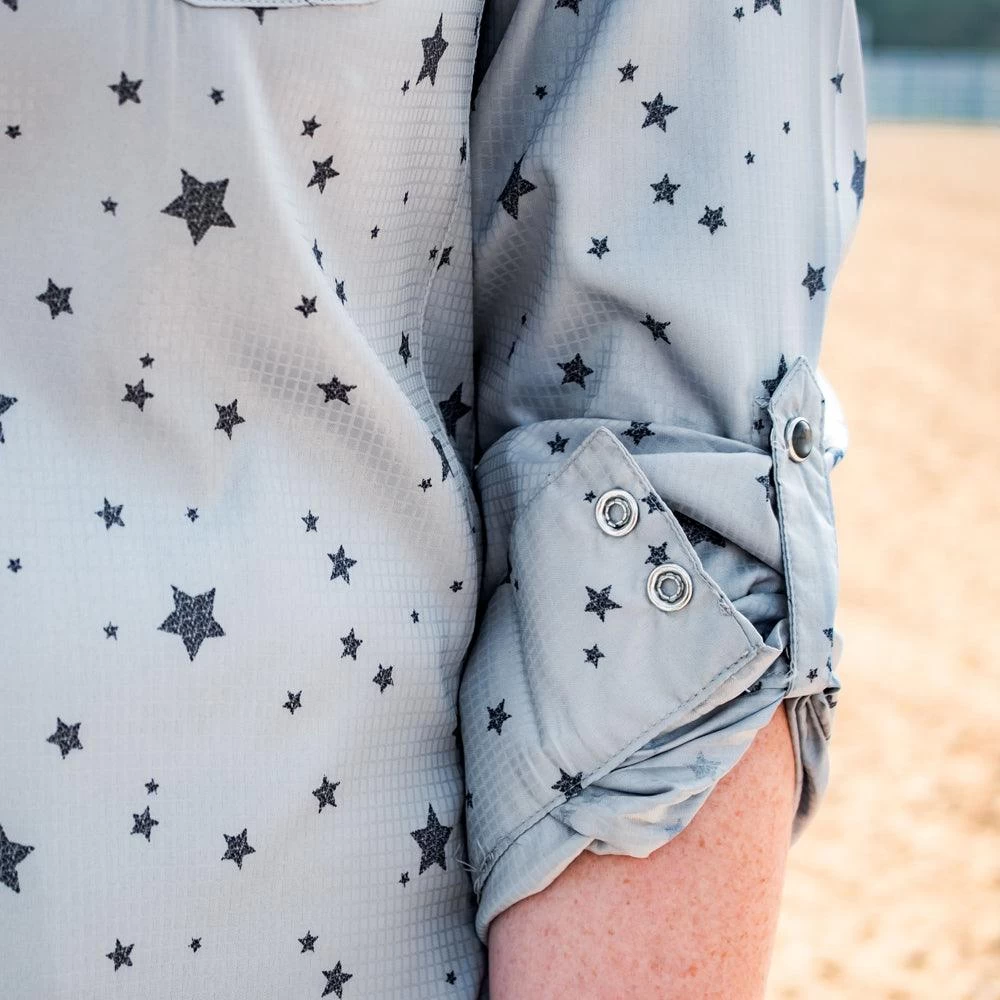 HOOey "Sol" Ladies Grey Stars Long Sleeve Pearl Snap Shirt - Image 5