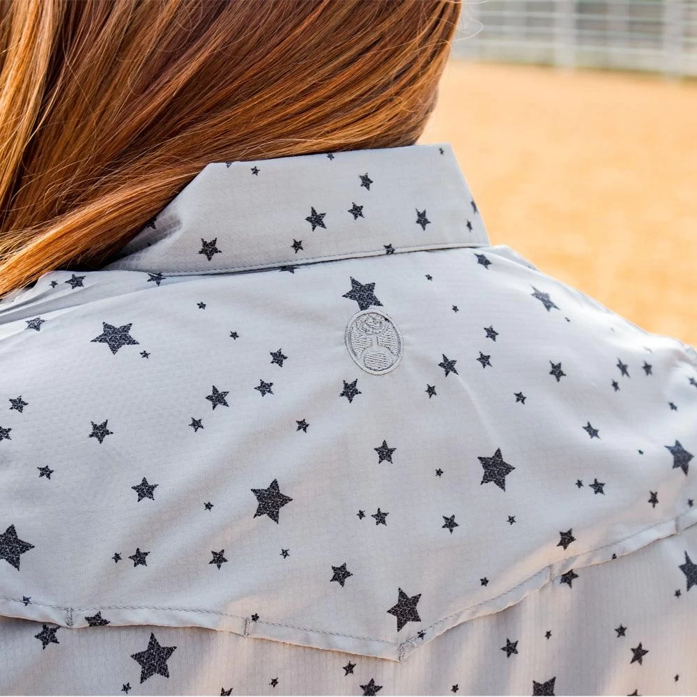 HOOey "Sol" Ladies Grey Stars Long Sleeve Pearl Snap Shirt - Image 2