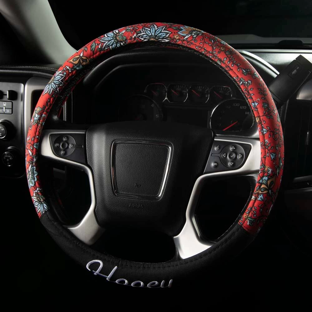 Western Floral Red Hooey Steering Wheel Cover - Image 2