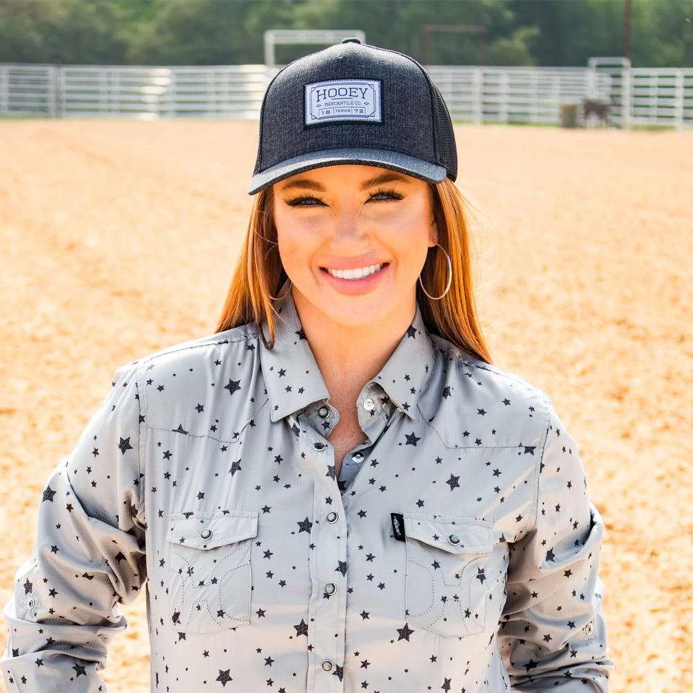 HOOey "Sol" Ladies Grey Stars Long Sleeve Pearl Snap Shirt - Image 4